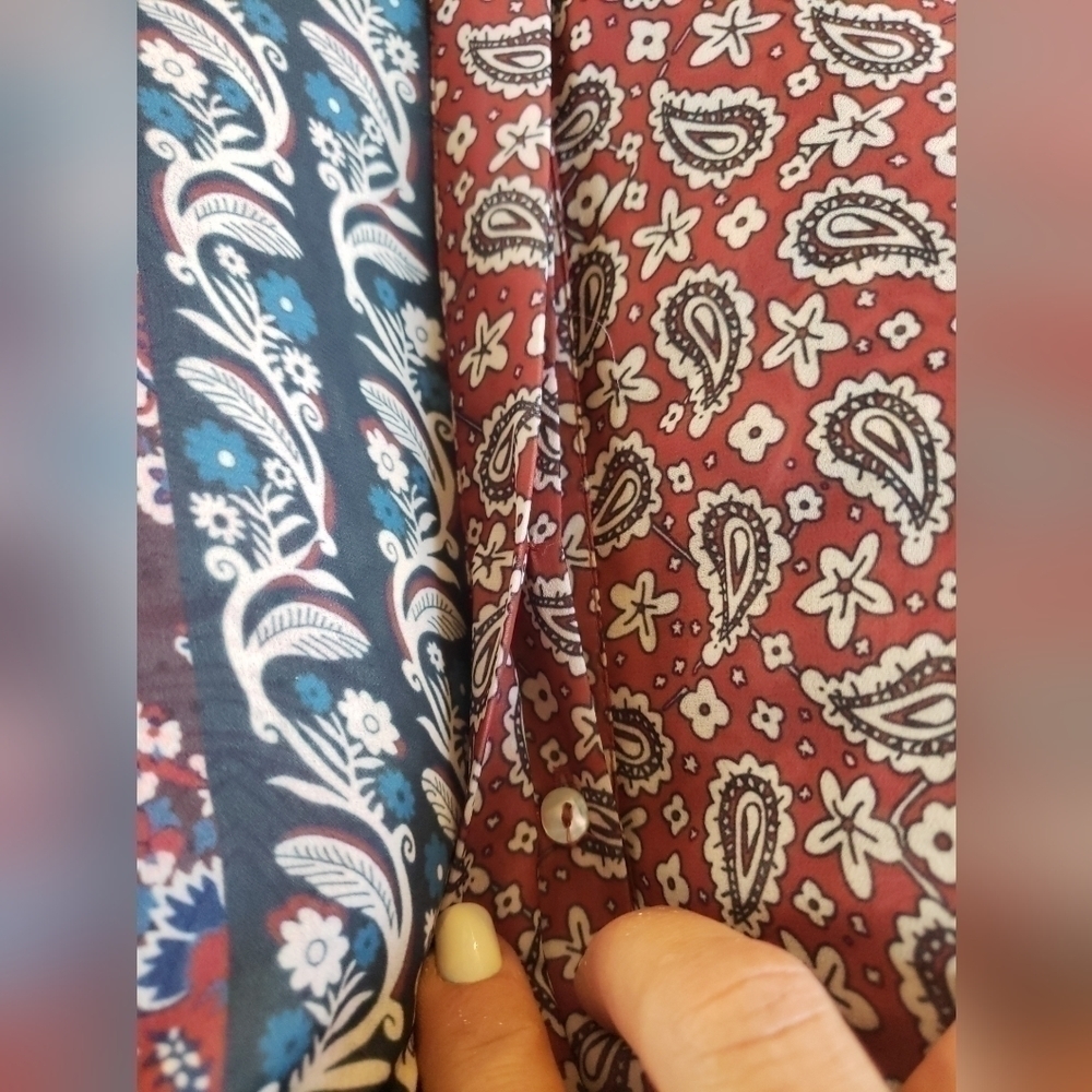 Soft Surroundings Multi print color Paisley Neck Tie Blouse Semi-sheer size smal - Picture 11 of 11